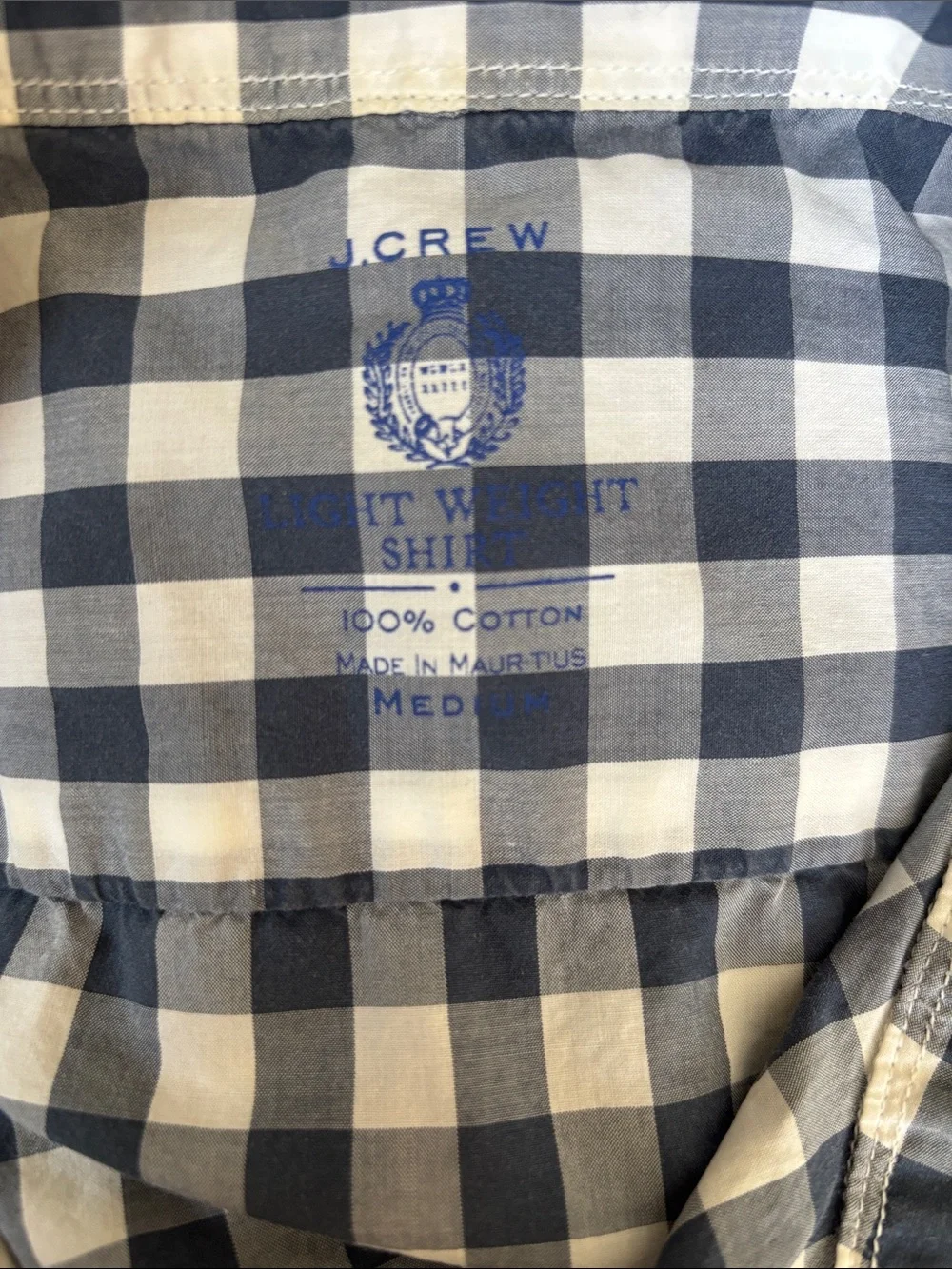 J. Crew Navy White Checked Gingham Long Sleeve Lightweight Cotton Shirt Size M